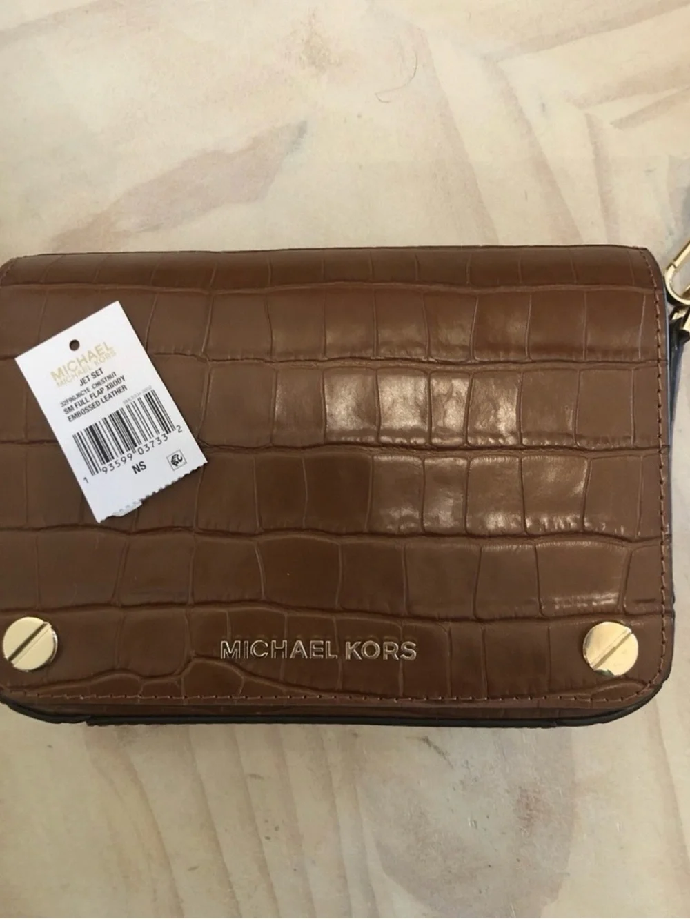 Michael Kors Brown Croc-Embossed Men’s Belt Bag with Gold Hardware
